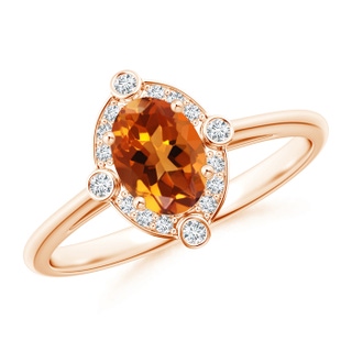 7x5mm AAAA Deco Inspired Oval Citrine and Diamond Halo Ring in Rose Gold