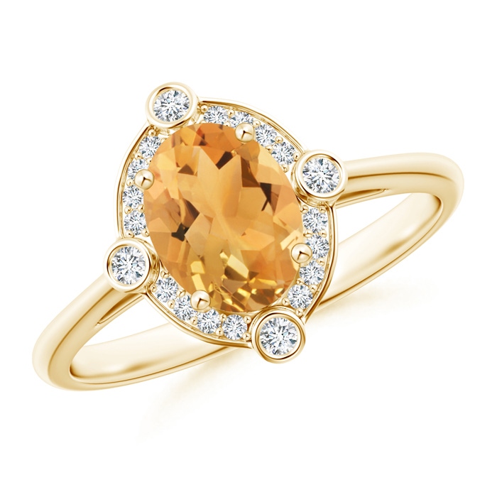 8x6mm A Deco Inspired Oval Citrine and Diamond Halo Ring in Yellow Gold 