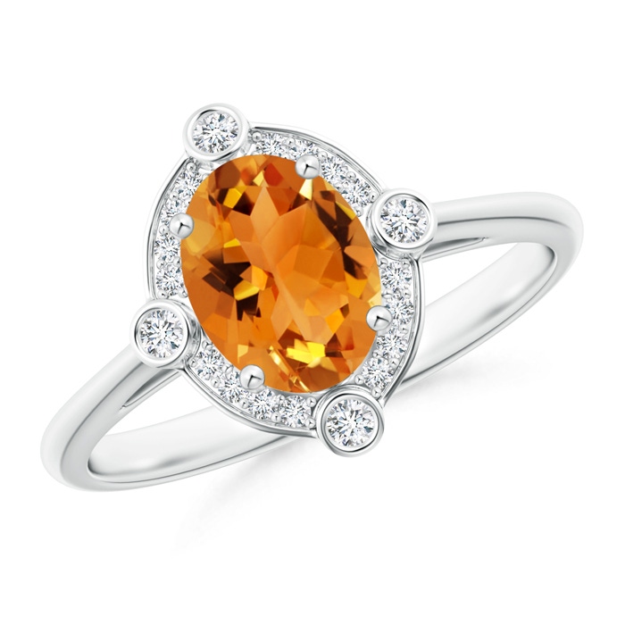 8x6mm AAA Deco Inspired Oval Citrine and Diamond Halo Ring in P950 Platinum 