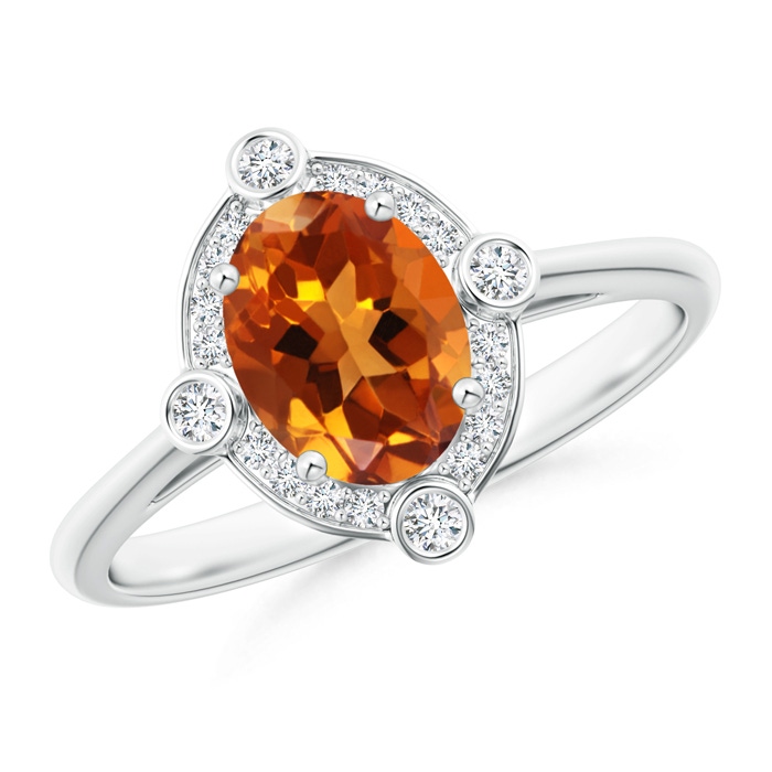 8x6mm AAAA Deco Inspired Oval Citrine and Diamond Halo Ring in White Gold