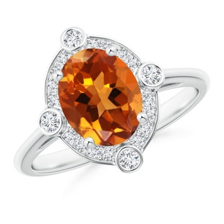 9x7mm AAAA Deco Inspired Oval Citrine and Diamond Halo Ring in P950 Platinum