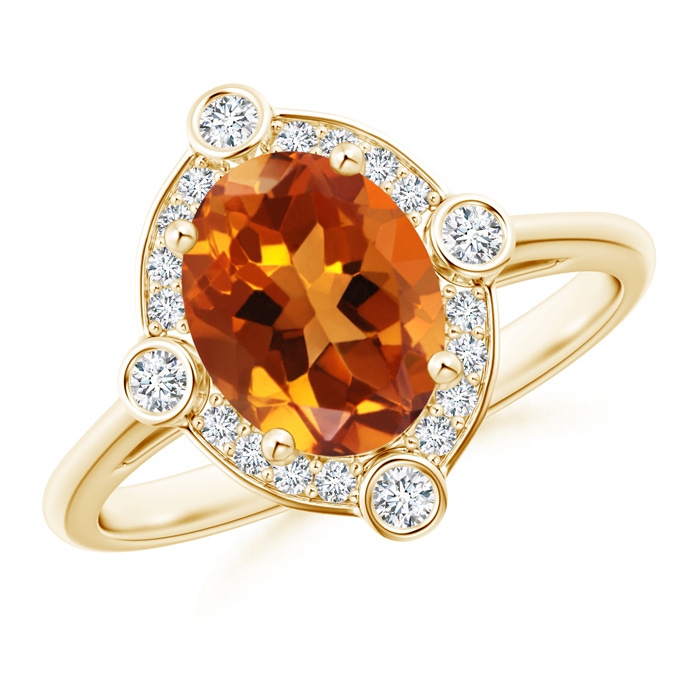 9x7mm AAAA Deco Inspired Oval Citrine and Diamond Halo Ring in Yellow Gold 