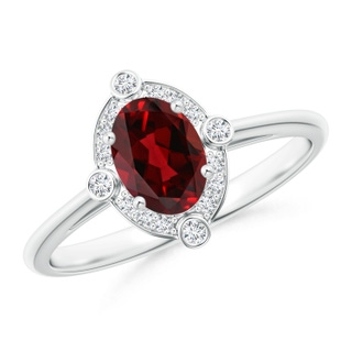 7x5mm AAAA Deco Inspired Oval Garnet and Diamond Halo Ring in White Gold