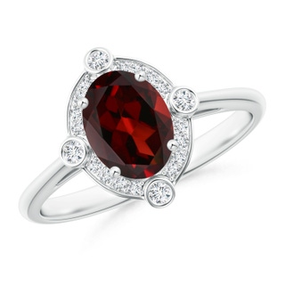 8x6mm AAA Deco Inspired Oval Garnet and Diamond Halo Ring in White Gold
