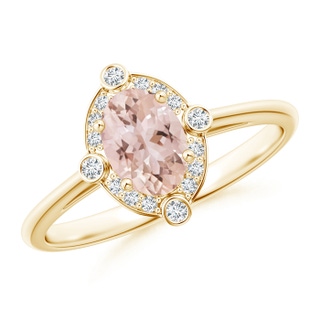 7x5mm AAA Deco Inspired Oval Morganite and Diamond Halo Ring in 9K Yellow Gold