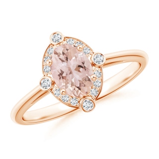 7x5mm AAA Deco Inspired Oval Morganite and Diamond Halo Ring in Rose Gold