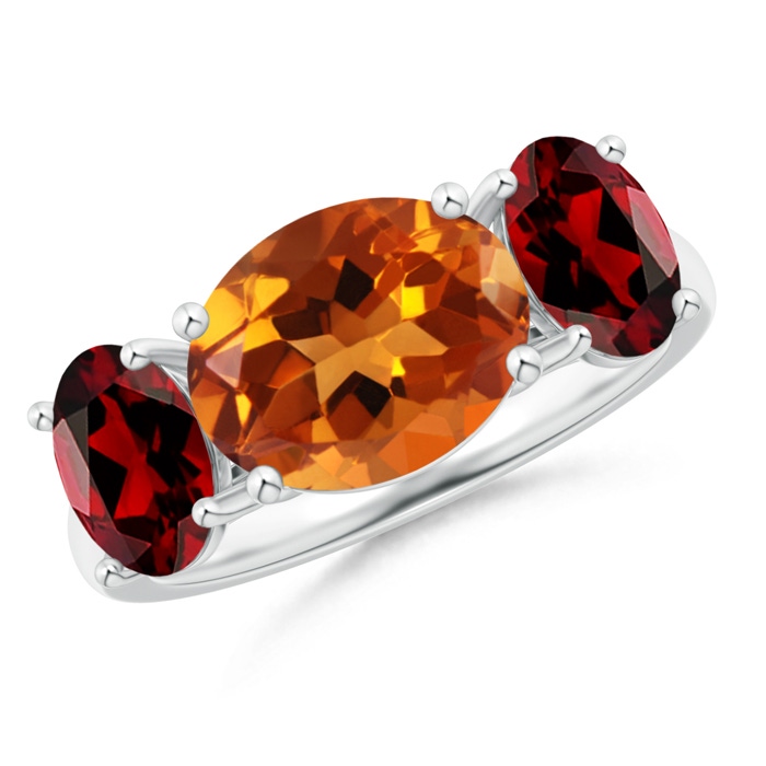 10x8mm AAAA Prong-Set Oval Citrine and Garnet Three Stone Ring in P950 Platinum 