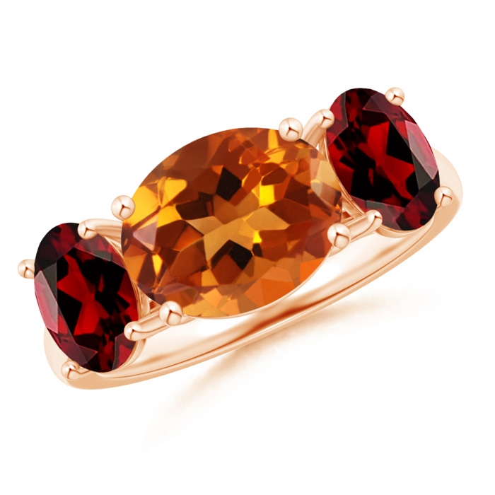 10x8mm AAAA Prong-Set Oval Citrine and Garnet Three Stone Ring in Rose Gold