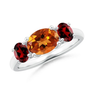 8x6mm AAAA Prong-Set Oval Citrine and Garnet Three Stone Ring in P950 Platinum