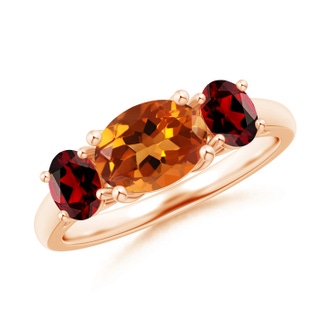 8x6mm AAAA Prong-Set Oval Citrine and Garnet Three Stone Ring in Rose Gold