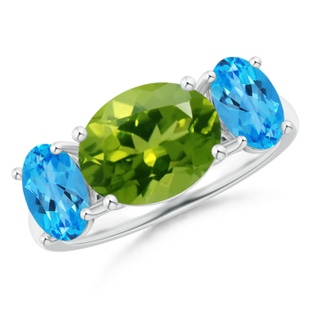 10x8mm AAAA Prong-Set Oval Peridot and Swiss Blue Topaz Three Stone Ring in P950 Platinum
