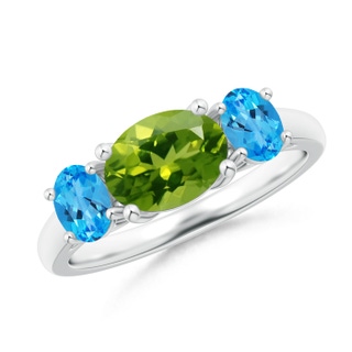 8x6mm AAAA Prong-Set Oval Peridot and Swiss Blue Topaz Three Stone Ring in P950 Platinum