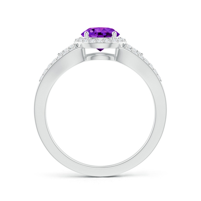 6mm AAA Split Shank Round Amethyst Halo Ring with Clustre Diamonds in White Gold product image