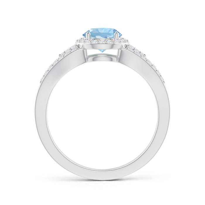 6mm AAA Split Shank Round Aquamarine Halo Ring with Clustre Diamonds in White Gold Product Image