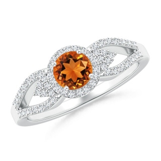 5mm AAAA Split Shank Round Citrine Halo Ring with Clustre Diamonds in 9K White Gold