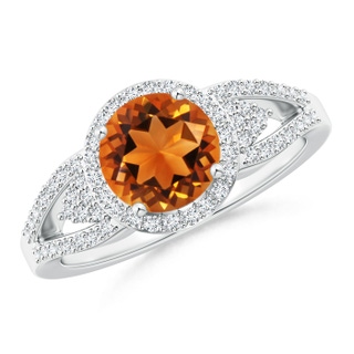 7mm AAAA Split Shank Round Citrine Halo Ring with Cluster Diamonds in White Gold