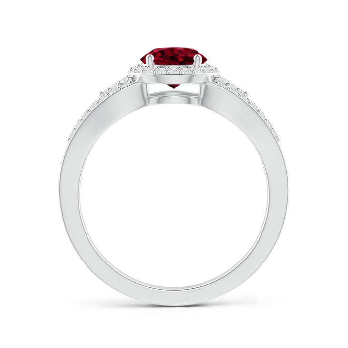 6mm AAA Split Shank Round Garnet Halo Ring with Clustre Diamonds in White Gold Product Image