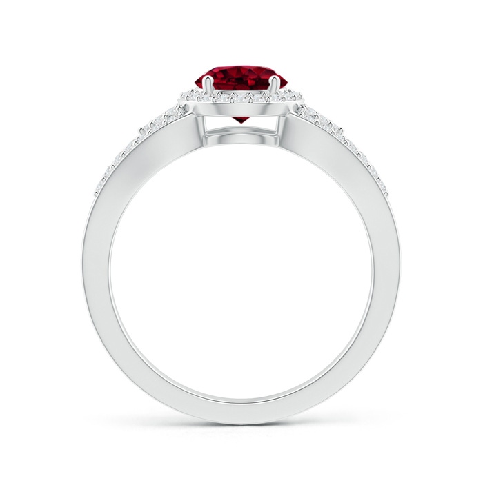 6mm AAA Split Shank Round Garnet Halo Ring with Clustre Diamonds in White Gold product image