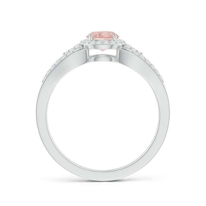 5mm AAAA Split Shank Round Morganite Halo Ring with Clustre Diamonds in White Gold Product Image