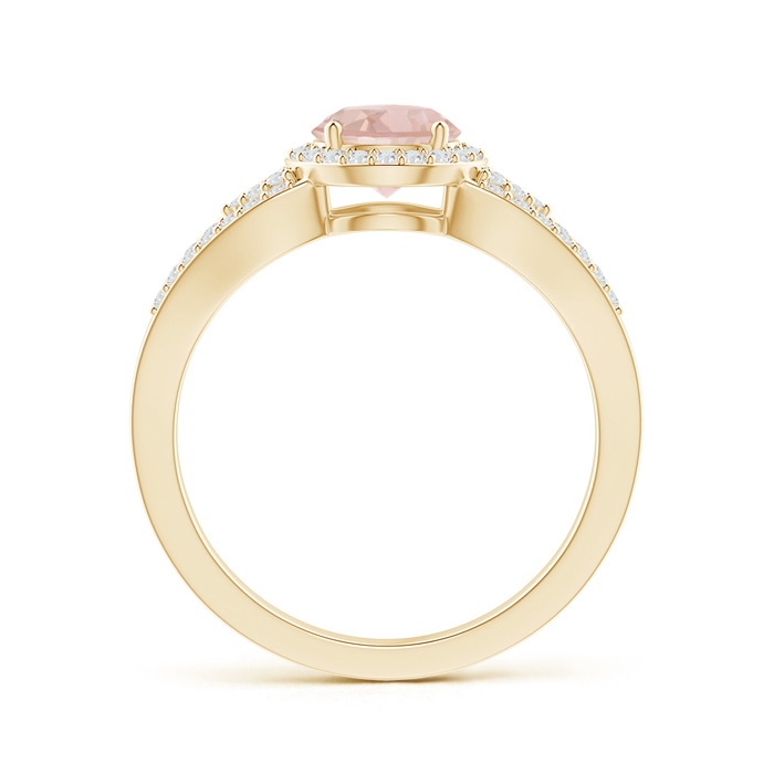 6mm AAA Split Shank Round Morganite Halo Ring with Clustre Diamonds in Yellow Gold Product Image