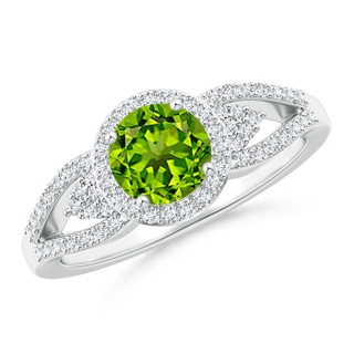 6mm AAAA Split Shank Round Peridot Halo Ring with Clustre Diamonds in White Gold