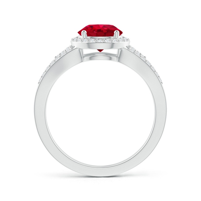 7mm AAA Split Shank Round Ruby Halo Ring with Clustre Diamonds in White Gold Product Image
