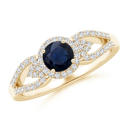 Halo Yellow Gold Blue Sapphire Rings