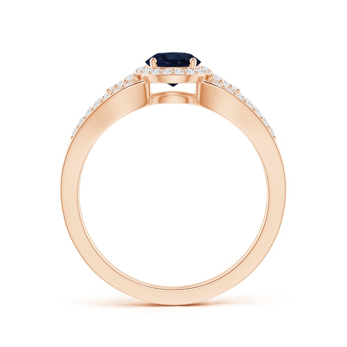 5mm A Split Shank Round Sapphire Halo Ring with Cluster Diamonds in Rose Gold product image