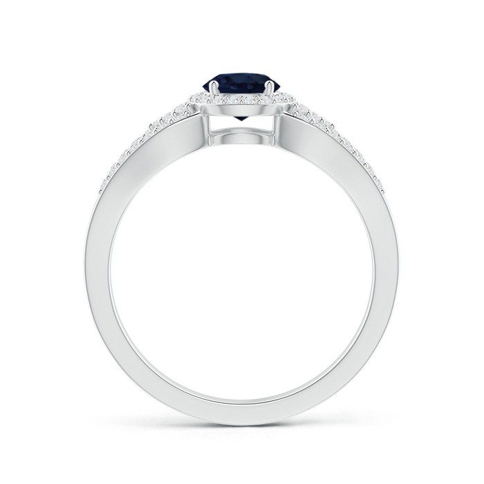 5mm A Split Shank Round Sapphire Halo Ring with Cluster Diamonds in White Gold product image