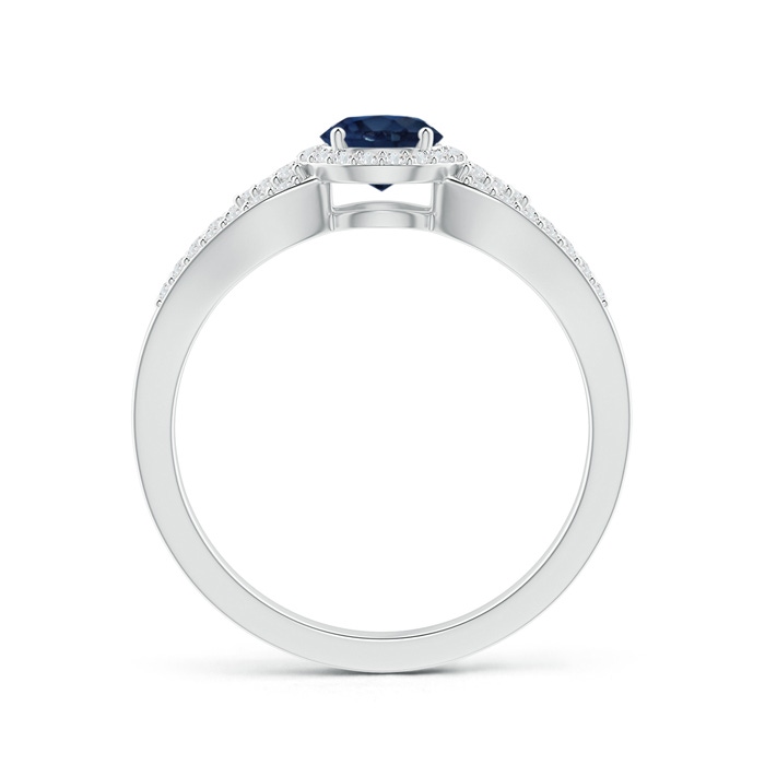 5mm AA Split Shank Round Sapphire Halo Ring with Cluster Diamonds in P950 Platinum product image