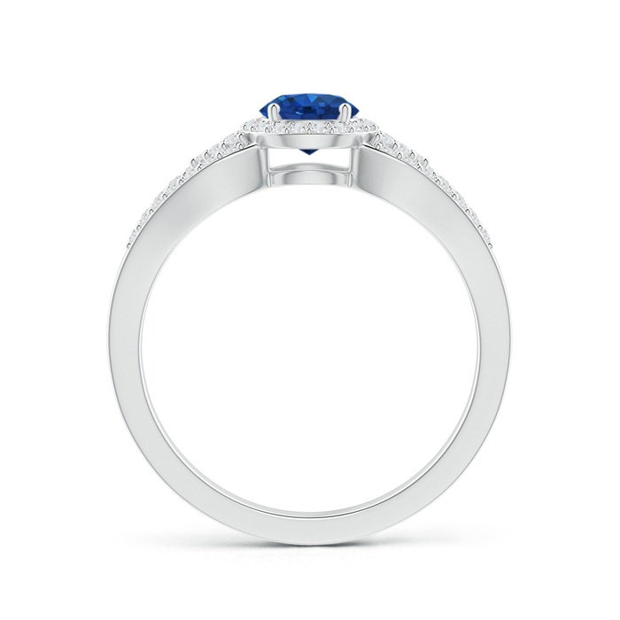 5mm AAA Split Shank Round Sapphire Halo Ring with Clustre Diamonds in White Gold product image