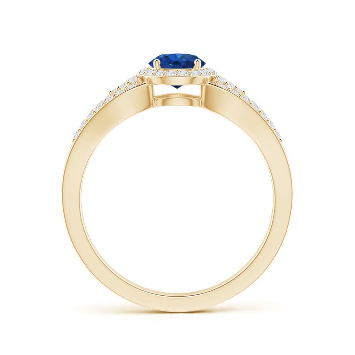 5mm AAA Split Shank Round Sapphire Halo Ring with Clustre Diamonds in Yellow Gold product image