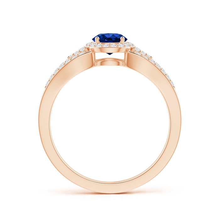 5mm AAAA Split Shank Round Sapphire Halo Ring with Cluster Diamonds in Rose Gold product image