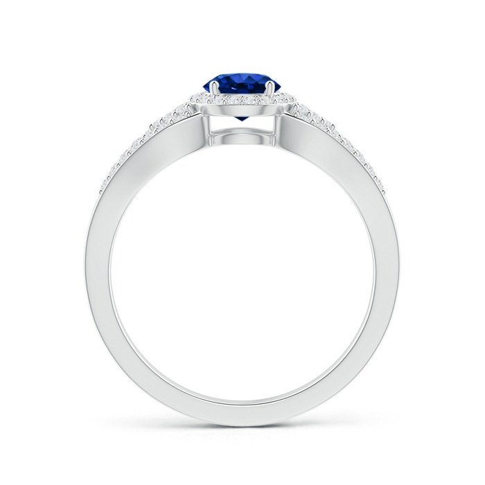 5mm AAAA Split Shank Round Sapphire Halo Ring with Cluster Diamonds in White Gold product image
