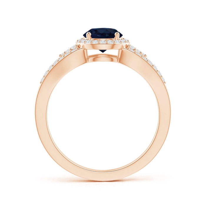 6mm A Split Shank Round Sapphire Halo Ring with Cluster Diamonds in Rose Gold product image