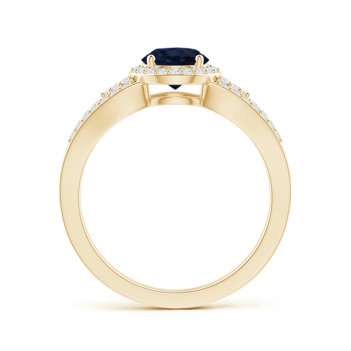 6mm A Split Shank Round Sapphire Halo Ring with Cluster Diamonds in Yellow Gold product image