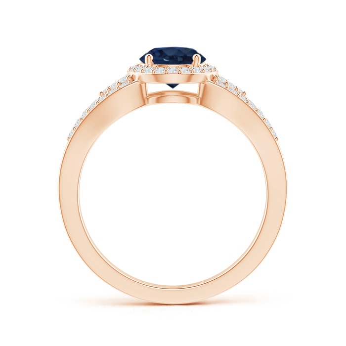 6mm AA Split Shank Round Sapphire Halo Ring with Cluster Diamonds in Rose Gold product image