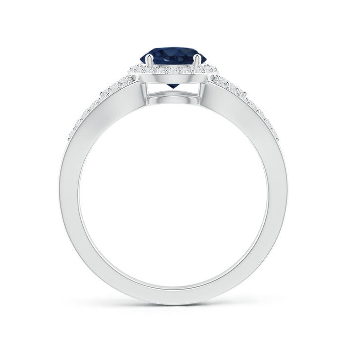 6mm AA Split Shank Round Sapphire Halo Ring with Cluster Diamonds in White Gold product image