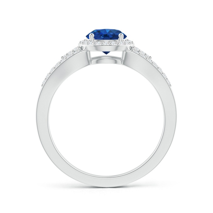 6mm AAA Split Shank Round Sapphire Halo Ring with Cluster Diamonds in P950 Platinum product image