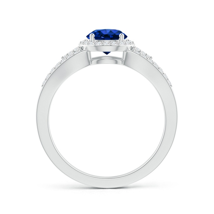 6mm AAAA Split Shank Round Sapphire Halo Ring with Cluster Diamonds in P950 Platinum product image
