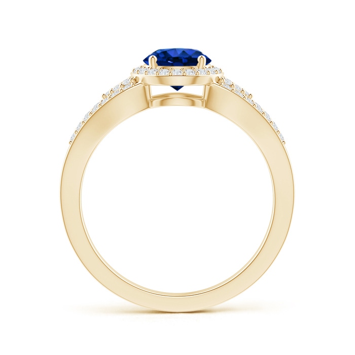 6mm AAAA Split Shank Round Sapphire Halo Ring with Cluster Diamonds in Yellow Gold product image