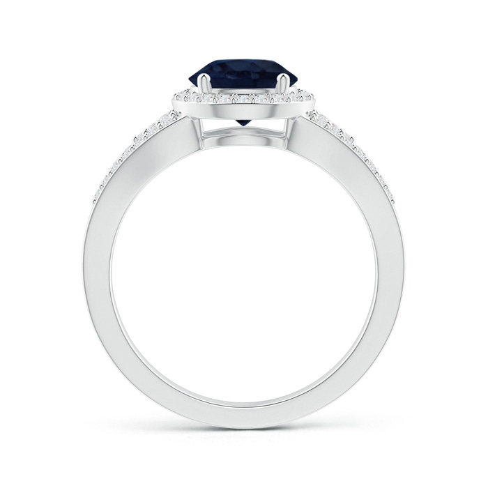7mm A Split Shank Round Sapphire Halo Ring with Cluster Diamonds in White Gold product image