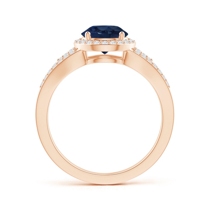7mm AA Split Shank Round Sapphire Halo Ring with Cluster Diamonds in Rose Gold product image