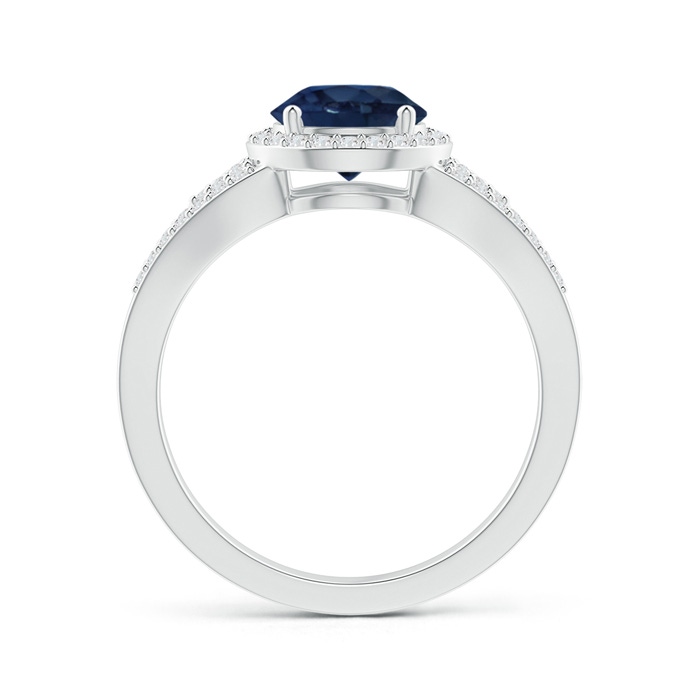 7mm AA Split Shank Round Sapphire Halo Ring with Cluster Diamonds in White Gold product image
