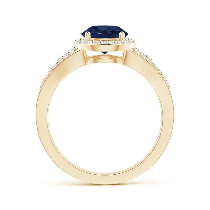 7mm AA Split Shank Round Sapphire Halo Ring with Cluster Diamonds in Yellow Gold product image
