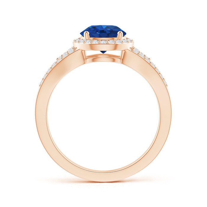 7mm AAA Split Shank Round Sapphire Halo Ring with Cluster Diamonds in Rose Gold product image