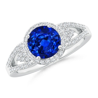 7mm AAAA Split Shank Round Sapphire Halo Ring with Clustre Diamonds in P950 Platinum