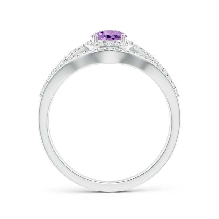 7x5mm A Triple Shank Oval Amethyst and Diamond Halo Ring in White Gold product image