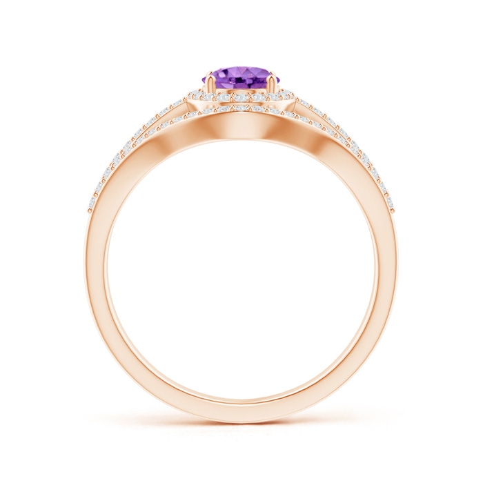 7x5mm AA Triple Shank Oval Amethyst and Diamond Halo Ring in Rose Gold product image