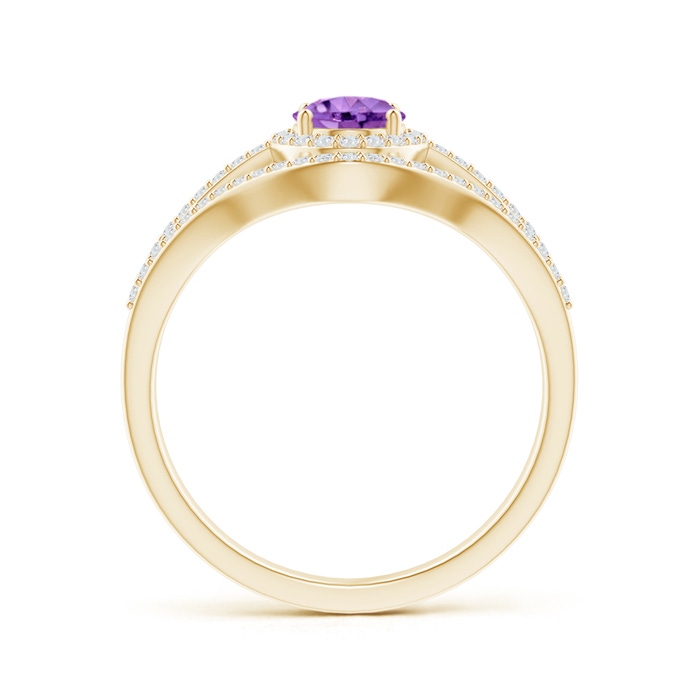 7x5mm AA Triple Shank Oval Amethyst and Diamond Halo Ring in Yellow Gold product image